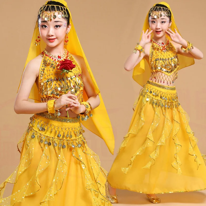 

Children Indian Dance Costumes Set Girls Belly Dance Costumes Suit Girls Belly Dancing Stage Show Dance Wear
