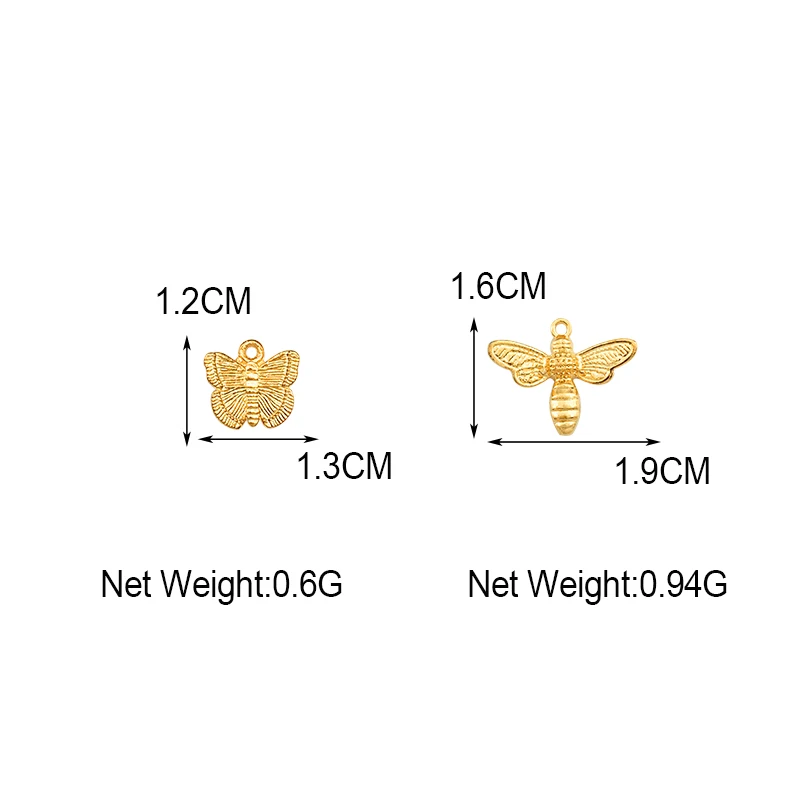 

10Pcs/lot Gold Color Metal Mixed Butterfly Bee Charms Alloy Insect Pendant Accessories For Jewelry DIY Earring Necklace Making