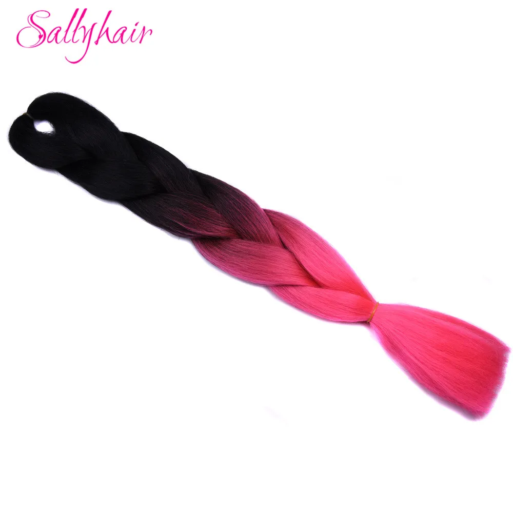 Sallyhair, 24 дюйма, Омбре, плетение волос, 2 тона, черный, винно-красный цвет, огромные косички, высокотемпературное волокно, синтетические волосы для наращивания - Цвет: P2/613