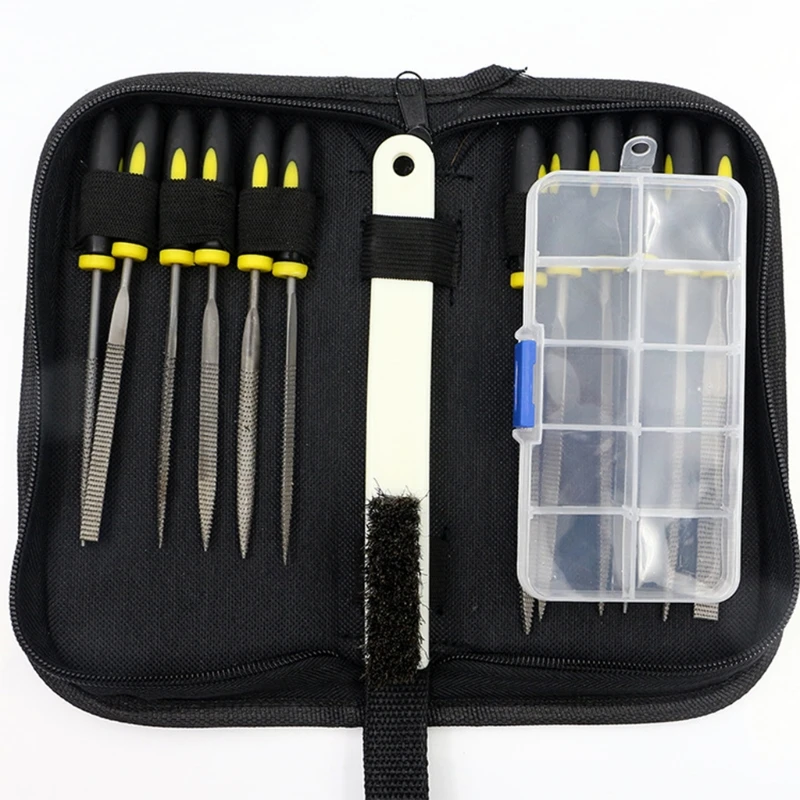 

Wood Rasp File Kit 12 Assorted Small Metal Needle Files Set with Brush Box Bag U90C