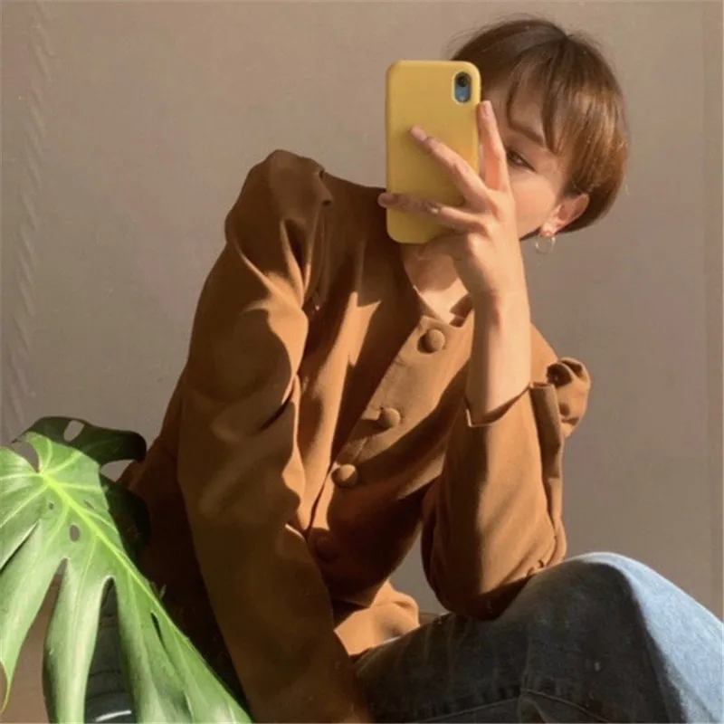 

KUSAHIKI Korean O-neck Single Breasted Blazer Coat Causal Long Sleeve Suit Jacket 2021 Spring New Chic Blazers Feminimos 6F832