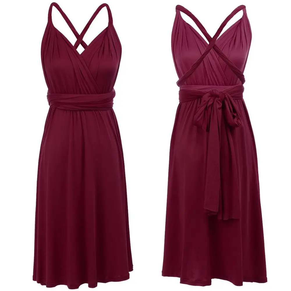Wine Red Многоходовое платье для свадьбы, вечеринки, подружки невесты, платье-трансформер, высокая талия, миди, Бандажное платье, официальное, вечернее, ночное, сексуальное платье для женщин - Цвет: Wine Red