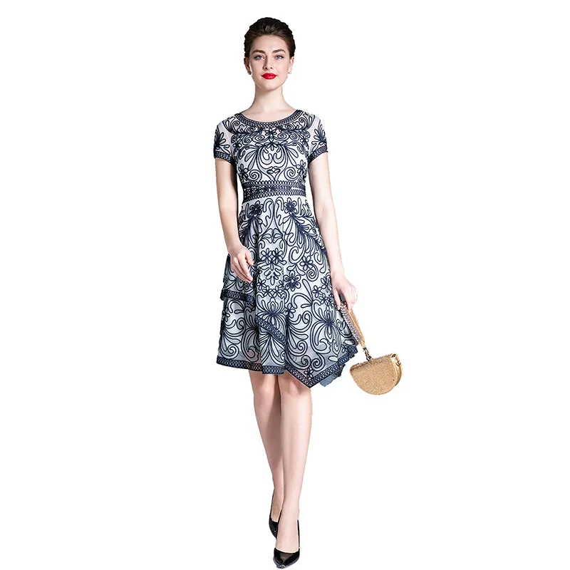 

AELESEEN Luxury Oversize Summer Dress Runway Fashion Women Dress Flower Embroidery High Quality Party Holiday Irregular Dress