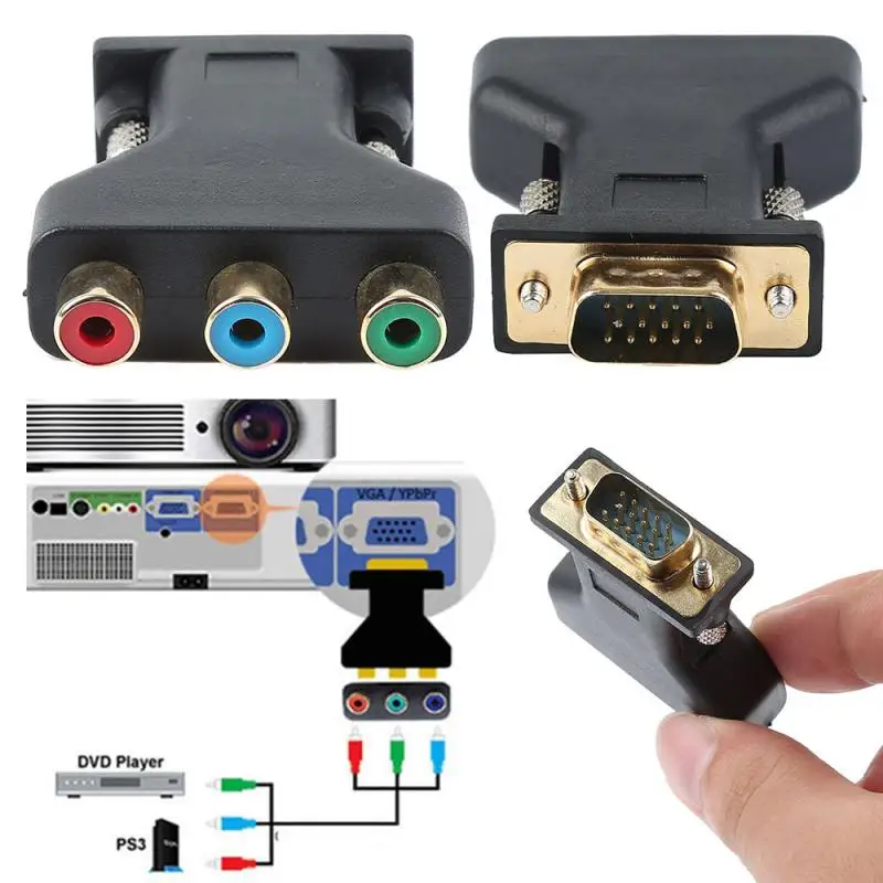 Штекер адаптера VGA видео до 15 Pin RCA выход RGB Женский компонентное с портом Jack для