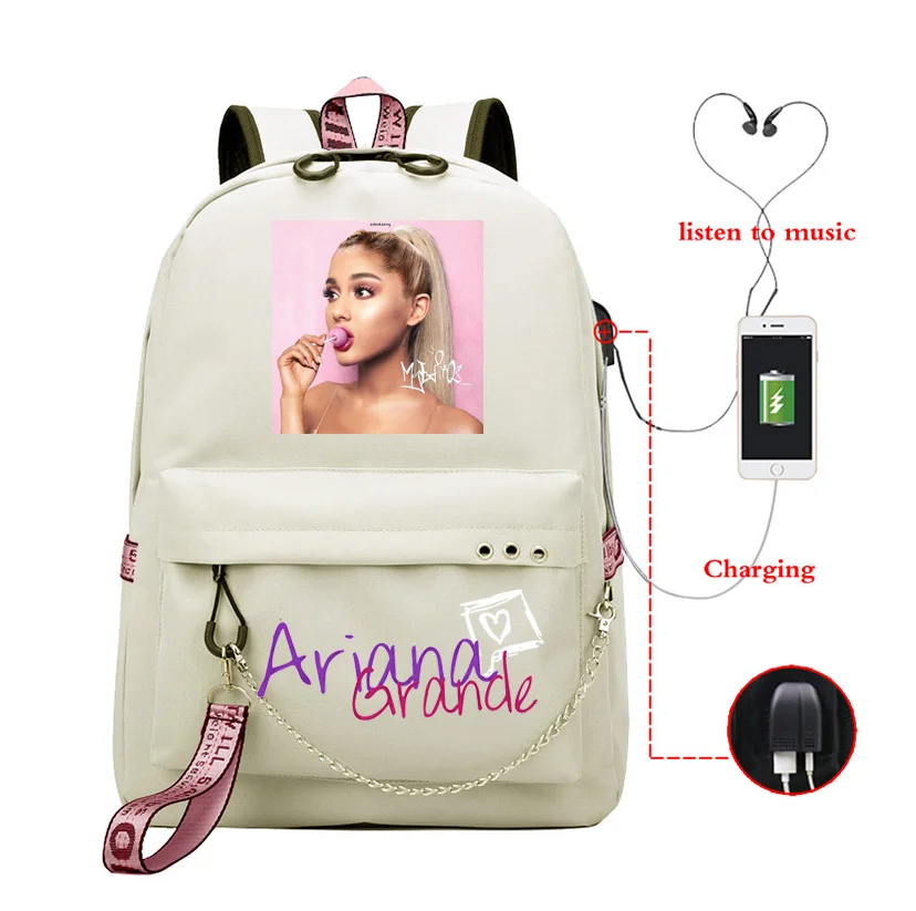

Рюкзак для книг Ariana Grande, женский рюкзак, дорожный рюкзак с Usb-зарядкой для девочек-подростков, школьные сумки, женский рюкзак для ноутбука