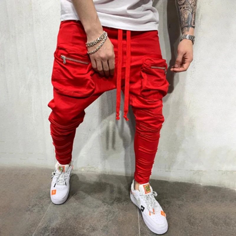 Joggers Pants for Men Elastic Waist Mens Slim Pocket foot zipper patch pocket Sweatpants Sports Fitness Activewear | Мужская одежда