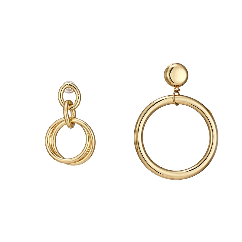 Yhpup Trendy Minimalist CCB Asymmetry Round Circle Gold Dangle Earrings Plated Gold Orecchini Statement Jewelry 925 Women Office