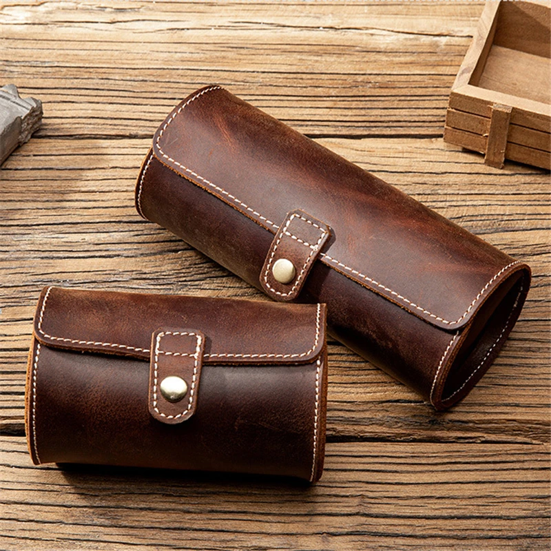 

Crazy Horse Leather Watch Roll Case Portable Vintage Watch Case Watch Holder Travel Wrist Jewelry Storage Pouch Organizer