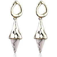 white kallaite marble dangle earrings gold color stud earrings for women jewelry