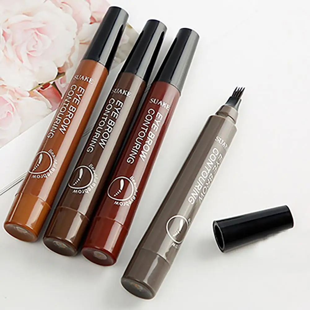 

10Colors Eyebrow Pen Waterproof 4 Fork Tip Eyebrow Tattoo Pencil Cosmetic Long Lasting Natural Dark Brown Liquid Eye Brow Pencil