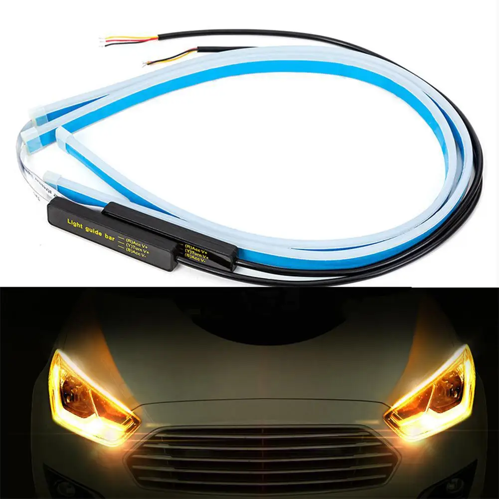 

1 pair Ultrafine Cars LED Daytime Running Lights White Turn Signal Yellow Guide Strip for Headlight