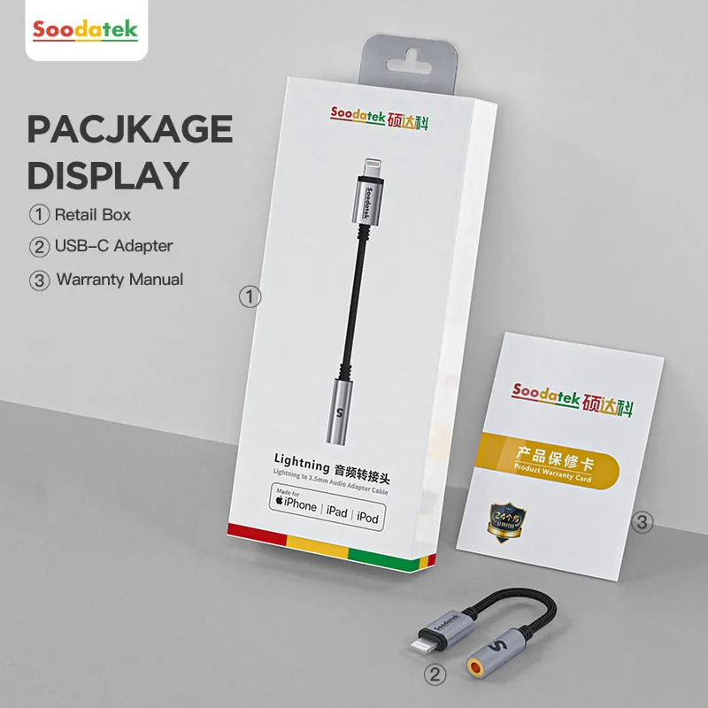 

Soodatek Audio Adapter Charging Earphone Cable For IPhone 12 X 7 8Plus Aux Jack Headset For iphone 3.5 mm To Headphone Splitter