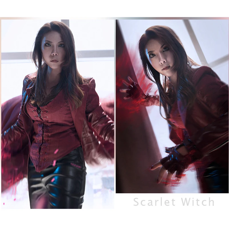 Алый костюм ведьмы Ванда кожаная куртка максимофф Капитан Америка 3 косплей для
