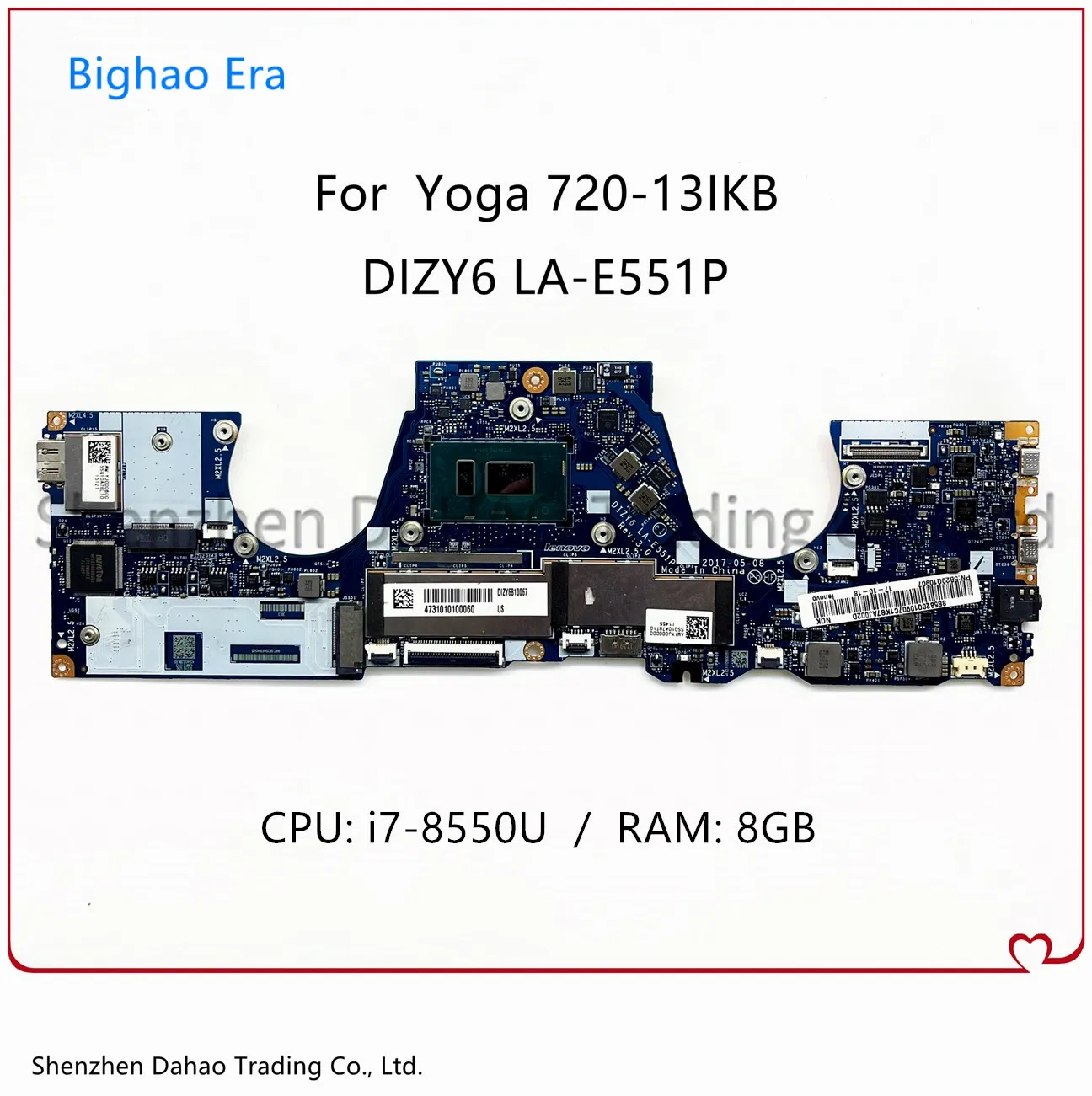 

Материнская плата DIZY6 для ноутбука Lenovo Ideapad Yoga 720-13IKB, материнская плата с металлическим процессором 8GB-RAM 5B20Q10899 100%, протестирована