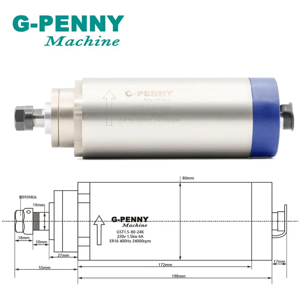 Новый товар! Электродвигатель шпинделя с воздушным охлаждением 220 В кВт ER16 CNC 80 мм