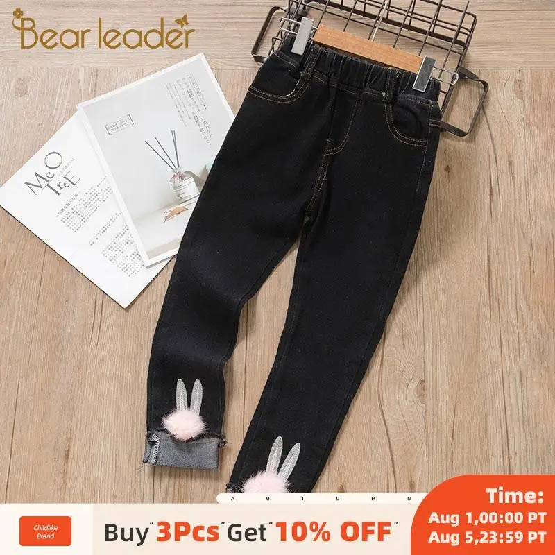Bear Leader/джинсы для девочек новые весенне-зимние джинсы с рисунком кролика детские