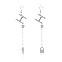 asymmetrical letter lock pendant earrings creative geometric key pendant earrings
