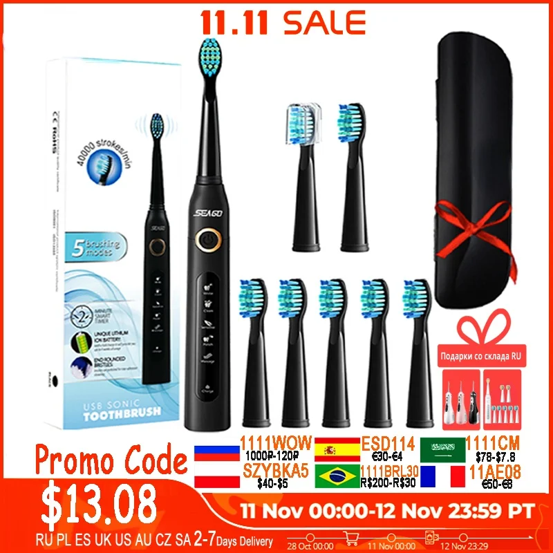 

Электрическая зубная щетка, Детская щетка, 5 режимов, зарядное устройство USB, перезаряжаемый набор