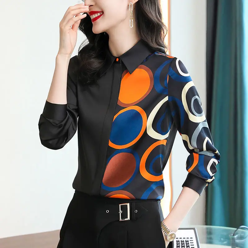 

Shirt black ladies 2021 casual printing long-sleeved shirt spring and autumn fashion western style slim shirt