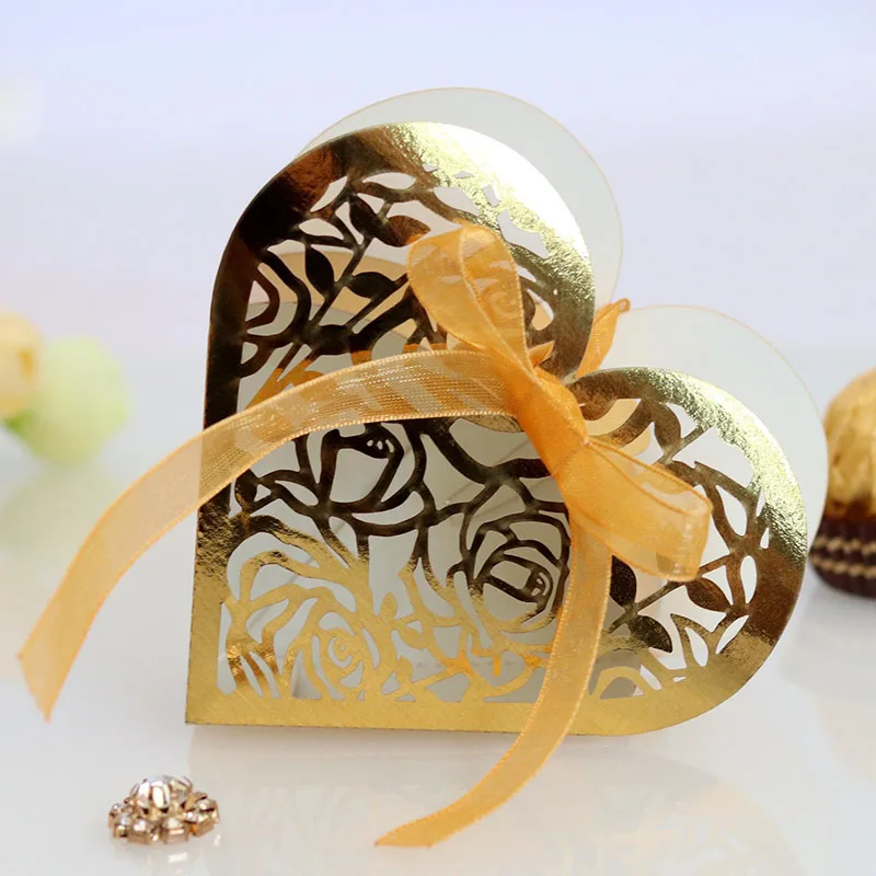 50 шт. подарочные коробки для конфет с лентой в виде сердца|Подарочные сумки и