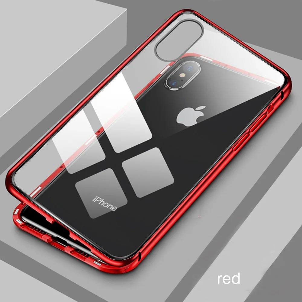 Red Eqvvol металлический магнитный адсорбционный чехол для iPhone XS MAX X XR 8 7 Plus 6 6s чехол двухсторонняя, для стекла магнит чехол Fun - Цвет: Red