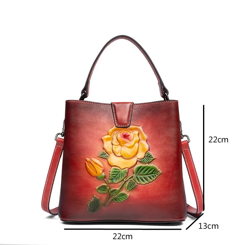 

YourSeason Cow Leather Retro Ladies Bucket Bag 2021 Handmade Versatile Shoulder Lady Embossed Elegant Handbag
