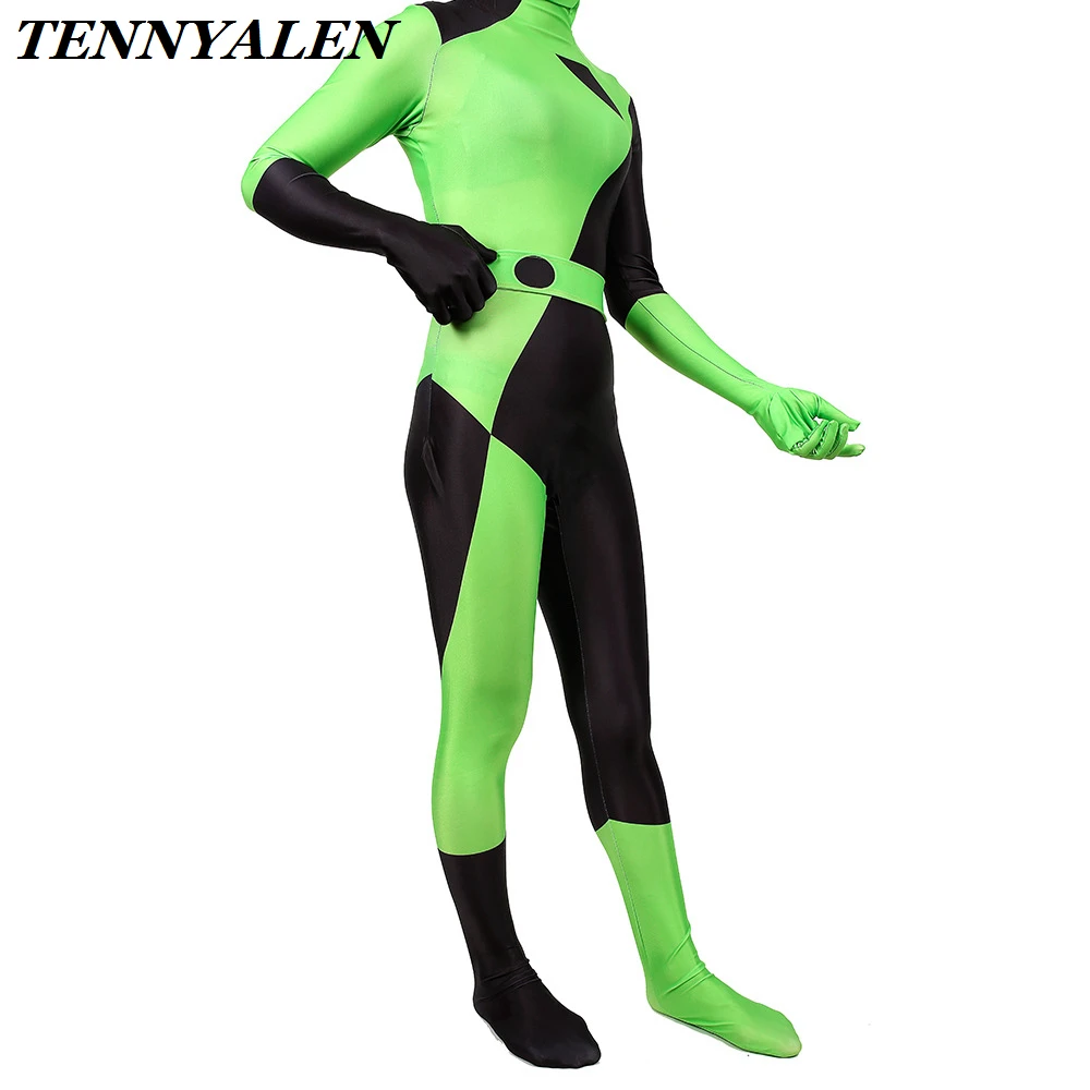 Костюм Хэллоуин от женщины Аниме косплей Ким Поссибл Шиго комбинезон-Зентай для взрослых и детей.