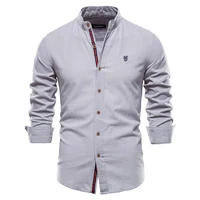 2021 new spring cotton linen shirt men solid color stand collar long sleeve shirt for men summer casual social mens shirts tops