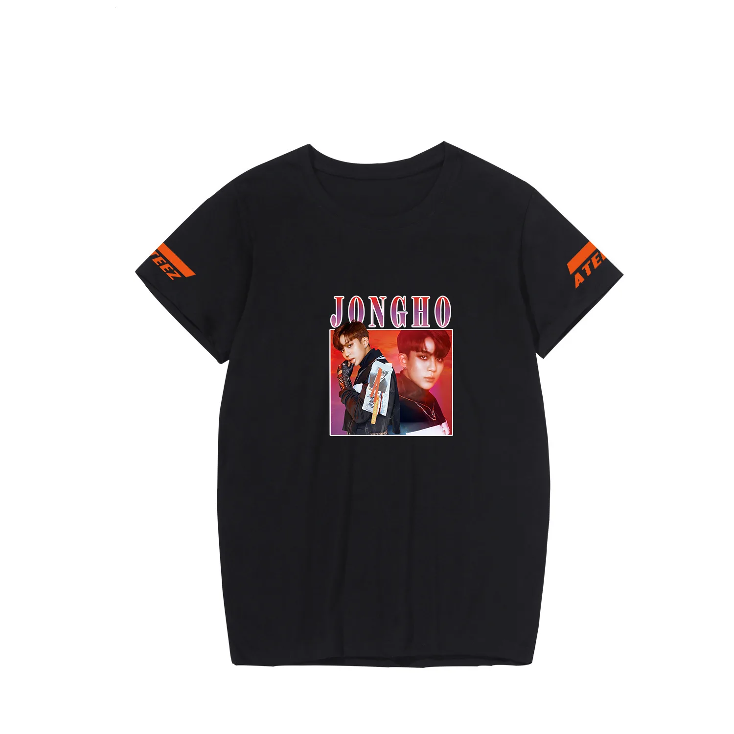 ATEEZ футболка Для женщин футболка Femme одежда товар стиль 4xl одежда короткий рукав Для женщин тройник - Цвет: Black jongho
