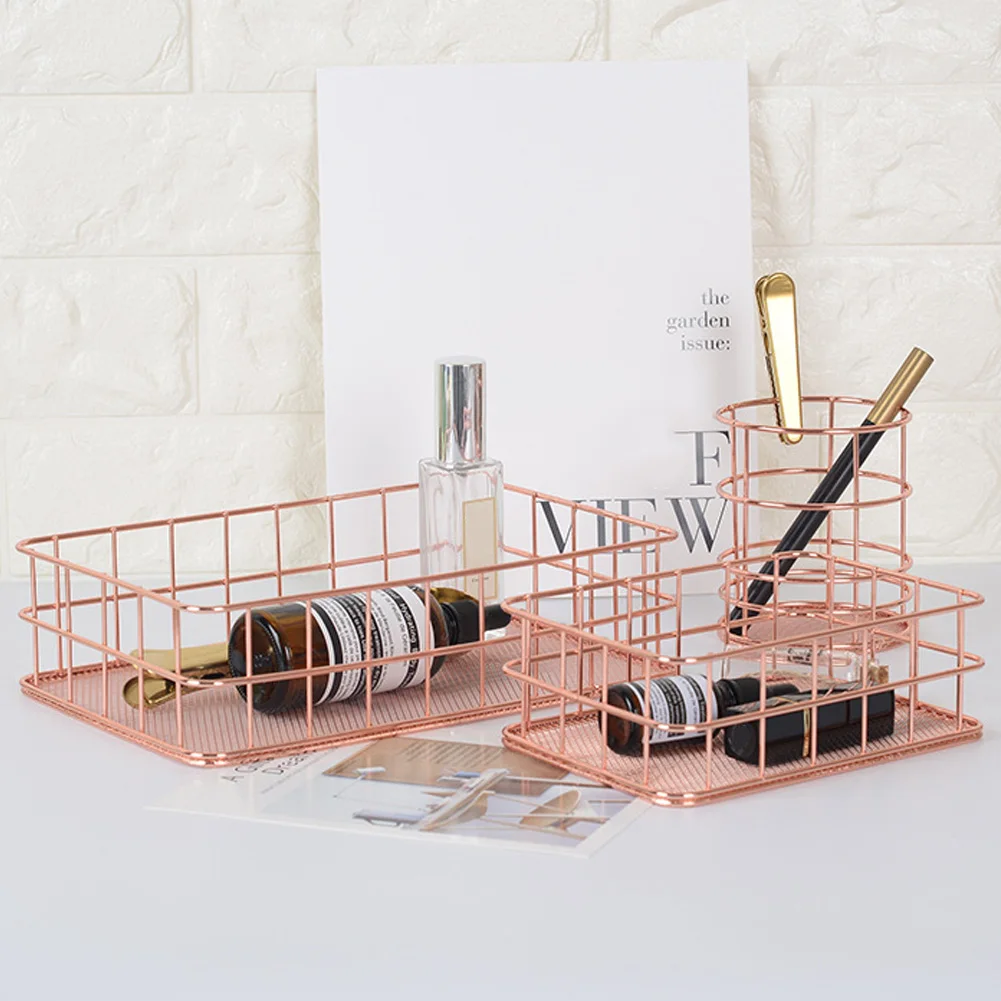 

Cosmetic Kitchen Modern Simple Storage Basket Iron Wire Hollow Office Bedroom Pen Holder Lightweight Portable Home