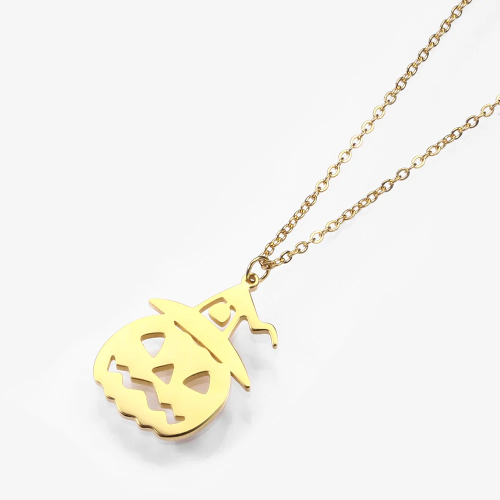 Полые тыквы Череп Призрак ожерелье из нержавеющей стали розовое золото