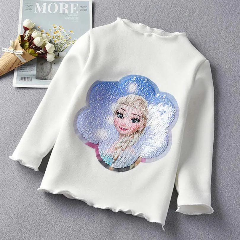 E Plus velvet Модные детские футболки принцессы Эльзы и Анны с блестками; сезон осень-зима; бархатные весенние детские футболки для девочек; топы - Цвет: E Plus velvet