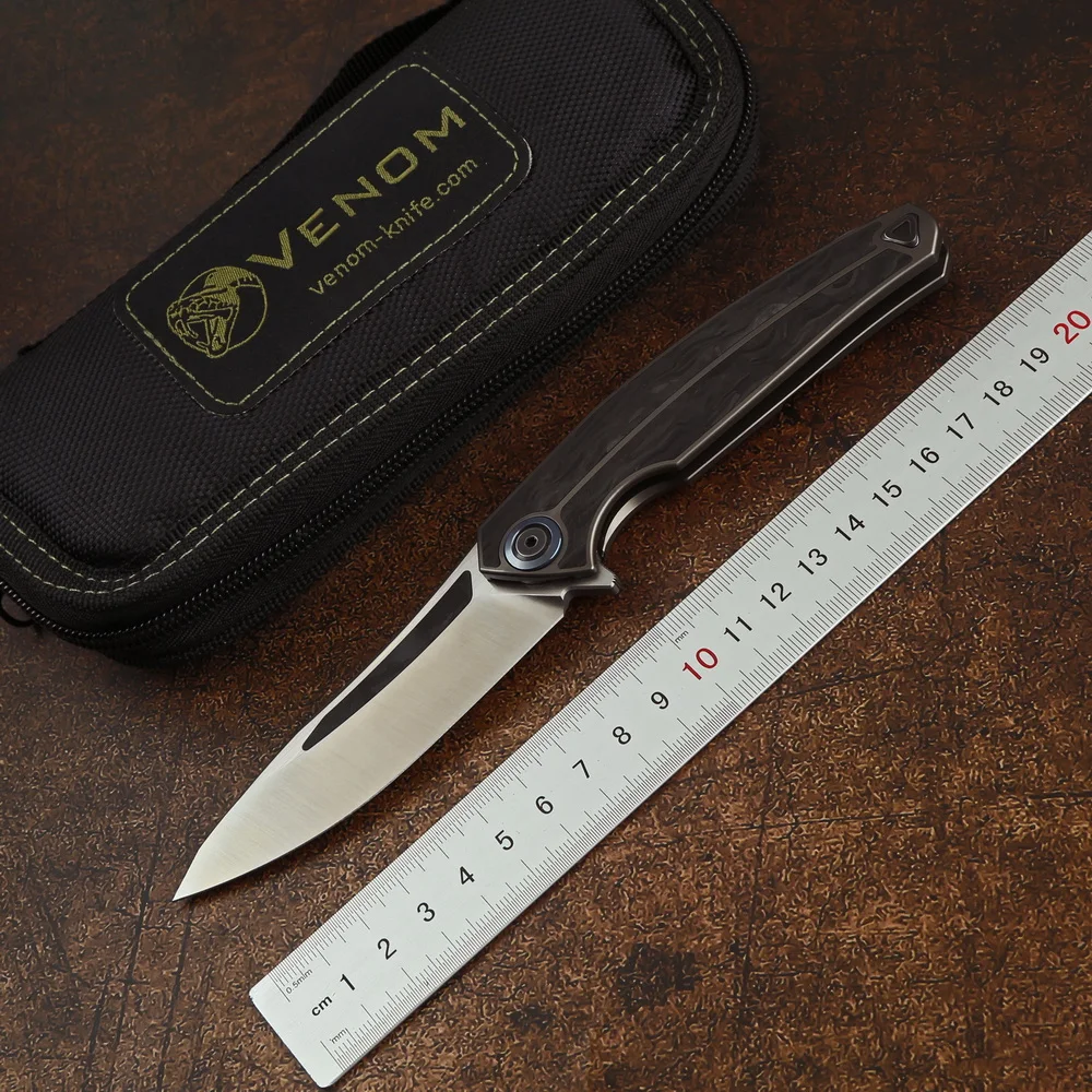 

Складной нож VENOM Kestrel M390 с лезвием из титана CF, складной нож для кемпинга, охоты, выживания, карманный кухонный фруктовый инструмент для повсе...