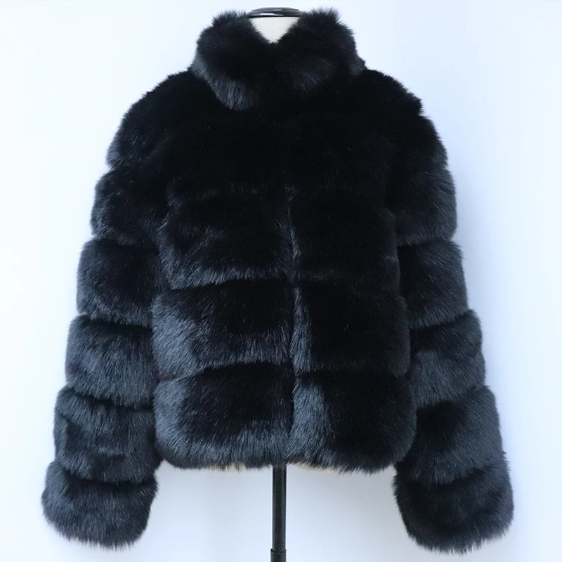 HJQJLJLS 2022 Winter Women Thick Warm Long Sleeve Coat Luxury Faux Fox Fur Coat Female Stand Fur Collar Short Fake Fur Jacket
