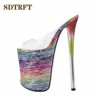 sdtrft shoes woman shallow mouth slipper peep toe 22cm thin heels wedding pumps sapato feminino transparent stilettos us14 15 16