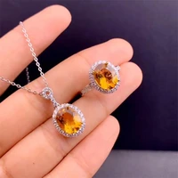 citrine pendant necklace ring set real 925 sterling silver big gemstones jewelery sets silver 925 jewelry new