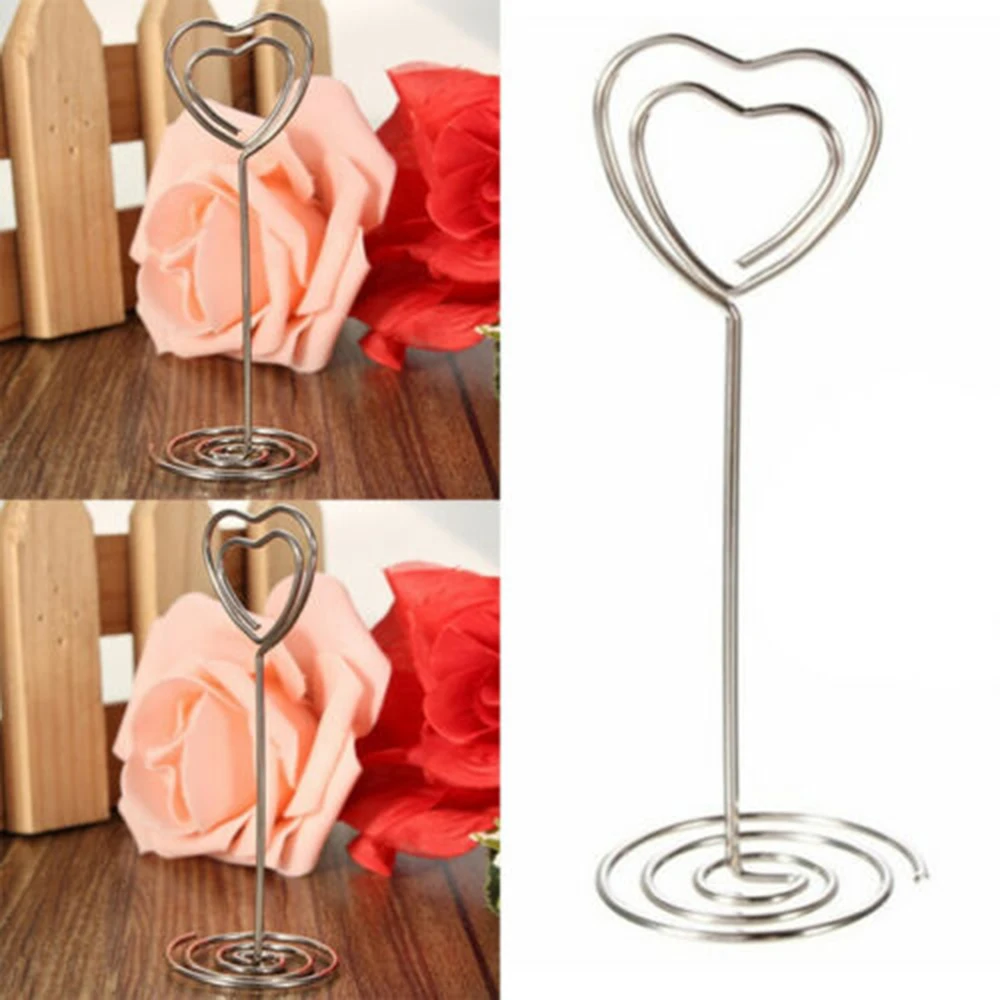 10 шт./компл. серебряный в форме сердца держатель для фото настольная номера место