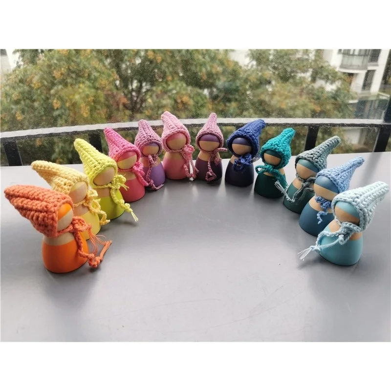 6/12 шт вязанные деревянные радужные куклы в шапочках для пастельных