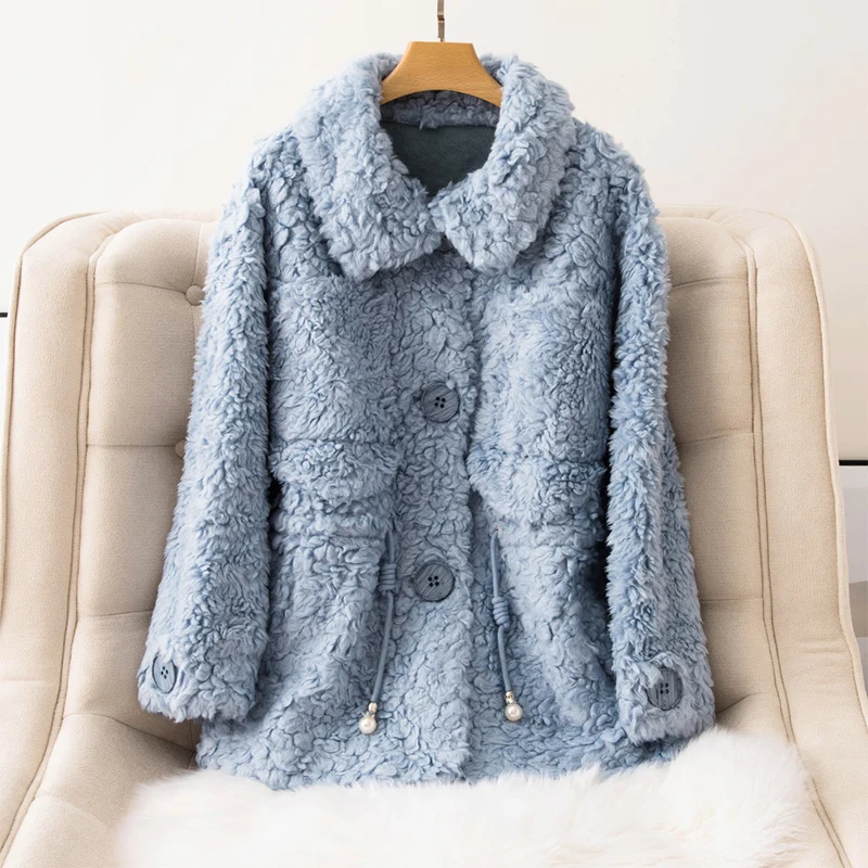 Женское винтажное шерстяное пальто куртка из натурального меха на осень и зиму