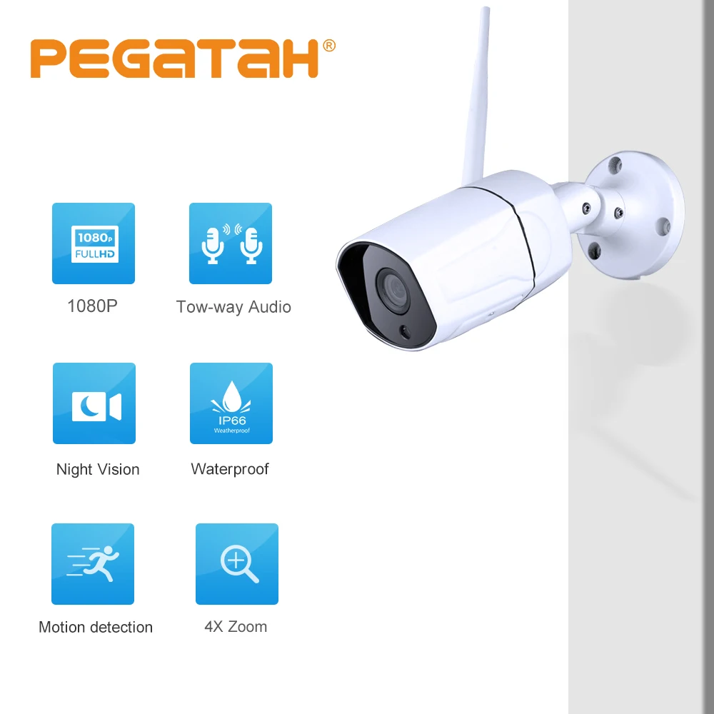 

1080P IP Camera Outside Weatherproof Camera P2P 4X Zoom Two-way Audio CCTV Security Wifi Camera Motion Detection SD Card IR