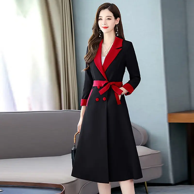 Женский тренчкот с поясом элегантный двубортный Повседневная приталенная