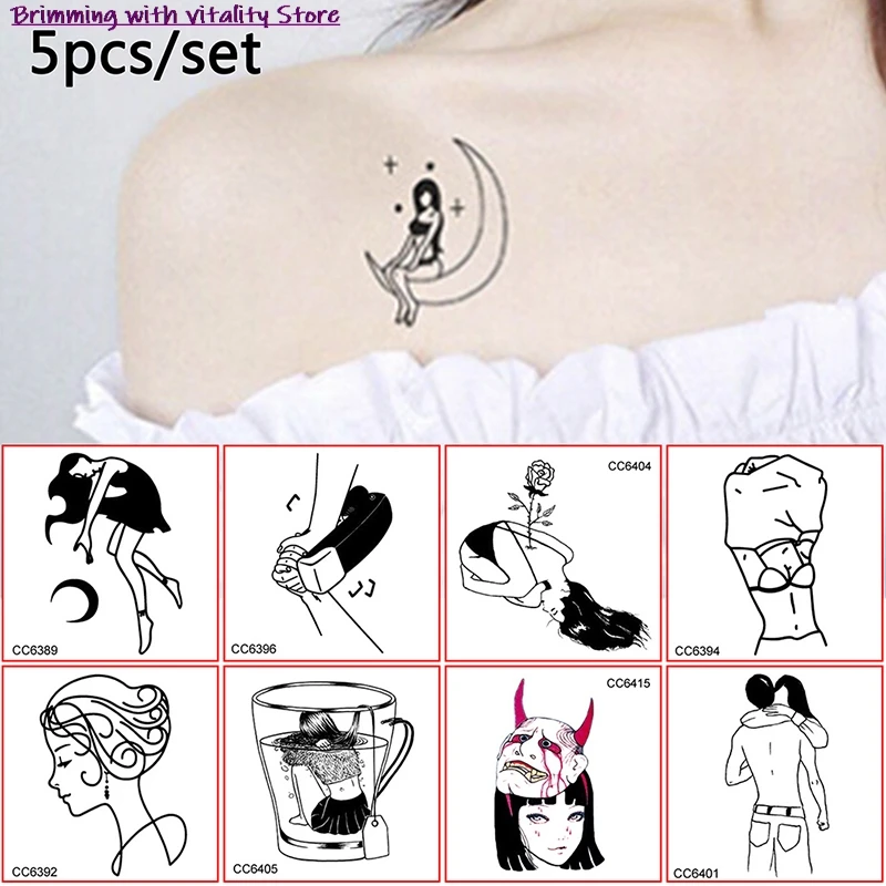 

5pcs/set Temporary Tattoo Sticker Women Men Fake Henna Waterproof Tattoo Decals Body Art Tatoo For Normal Occasions