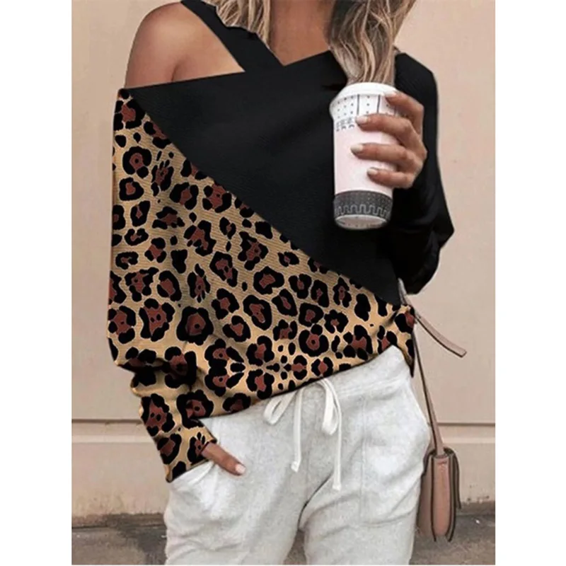 Блузка на одно плечо с леопардовым принтом рубашка женские пикантные облегающие
