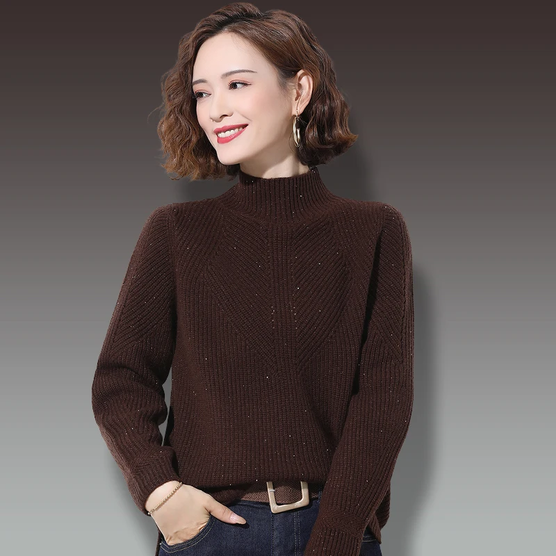 

Pullover ladies 2021 new loose half high neck bottoming shirt winter one