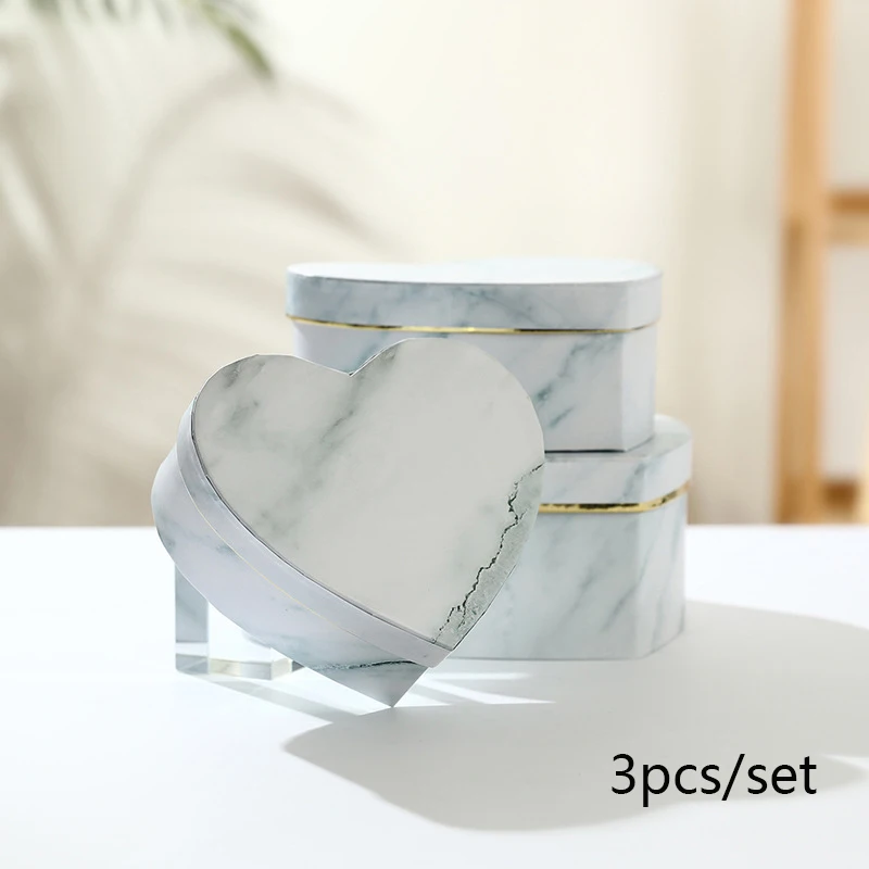 B White 3 Pcs Рождественский креативный Простой Мраморный Стиль Подарочная коробка флорист шляпа Коробки Подарочный пакет конфеты коробка упаковка Цветы Подарки вечерние принадлежности - Цвет: B White 3 Pcs