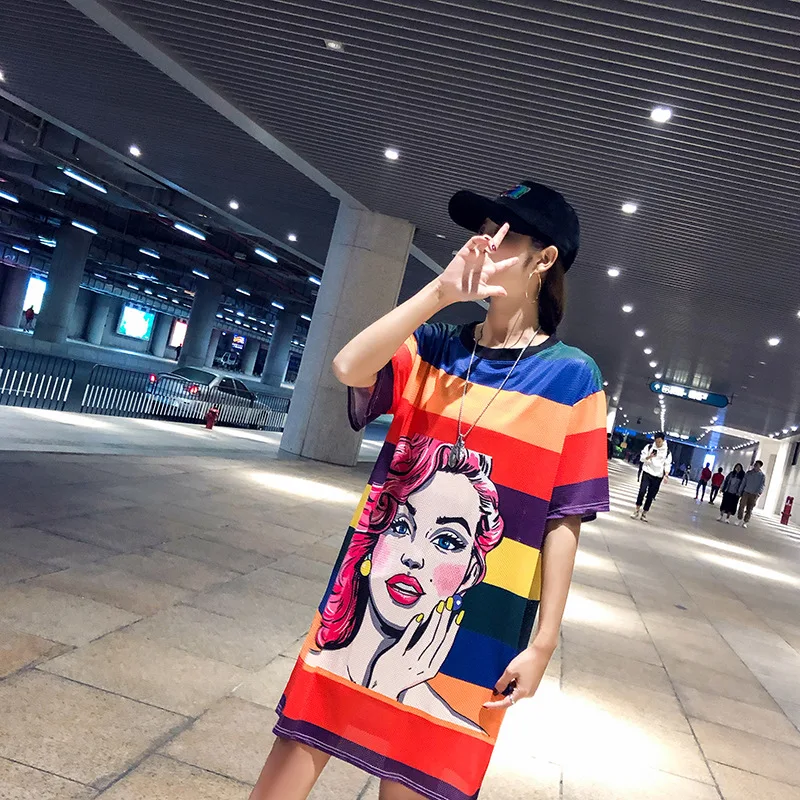 

Fashion Women's Loose Plus Size T-shirt Casual Round Neck Pullover Ice Silk Cartoon Print Oversized T-shirt Crop Top Donsignet