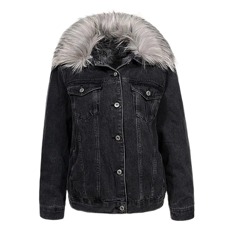 GLO STORY Женская Повседневная Уличная джинсовая куртка шерстяная подкладка толстая