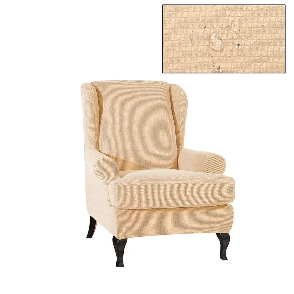 Deep creamcolored Водонепроницаемый Наклонный рычаг King Back эластичные чехлы на кресла кресло Wingback крыло диван задний Чехол для стула тянущийся протектор чехол - Цвет: Deep creamcolored