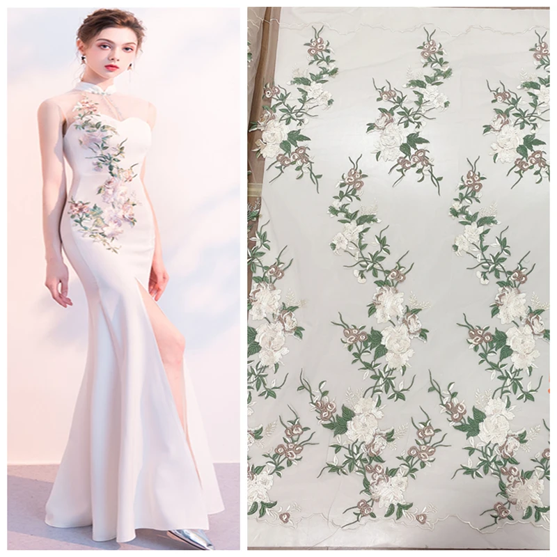 

Flower Mesh Embroidered Lace Applique With Flower DIY Lace Fabric Trim Craft Supplies Wedding Dress Decor Patches