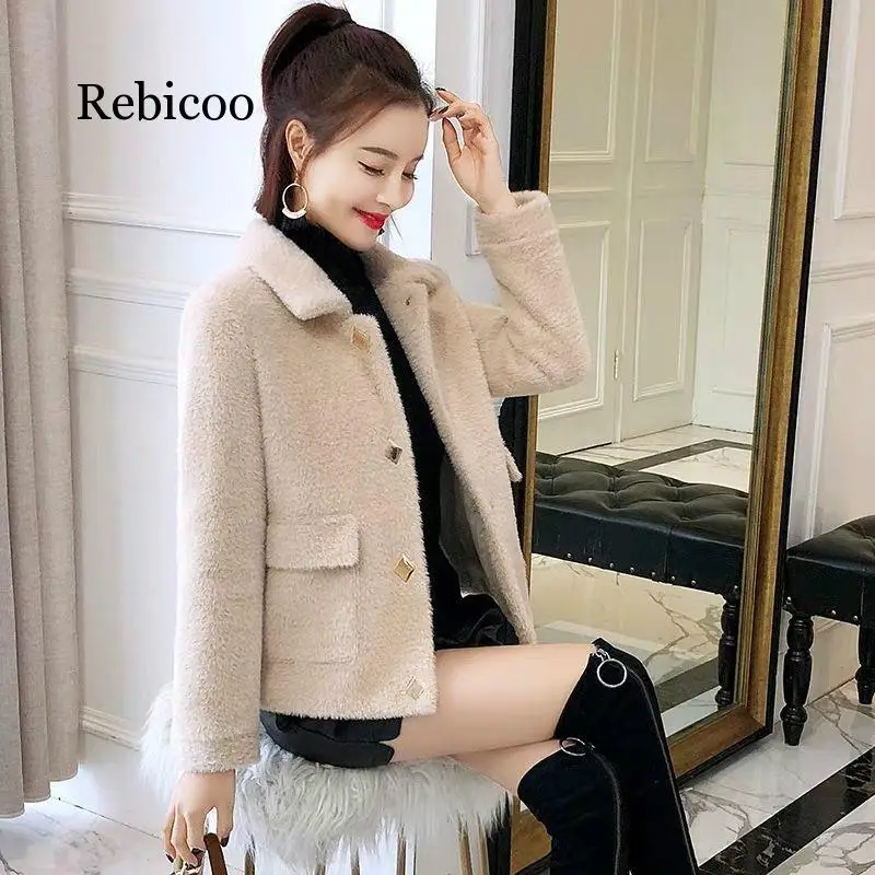 Короткая шуба из искусственного меха норки Женская пушистая куртка розового